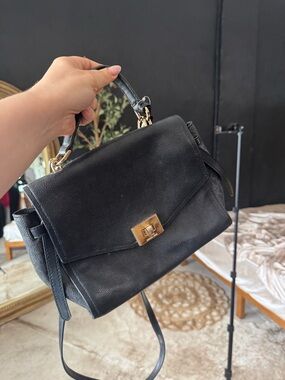 Michael Kors Black Leather Satchel with Gold Turn-Lock